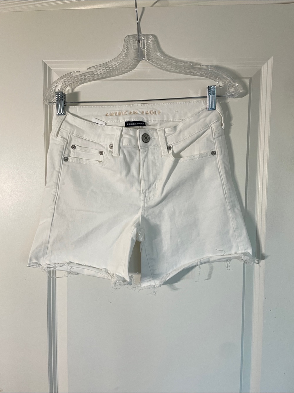 American Eagle Outfitters White Denim Frayed Hem Shorts